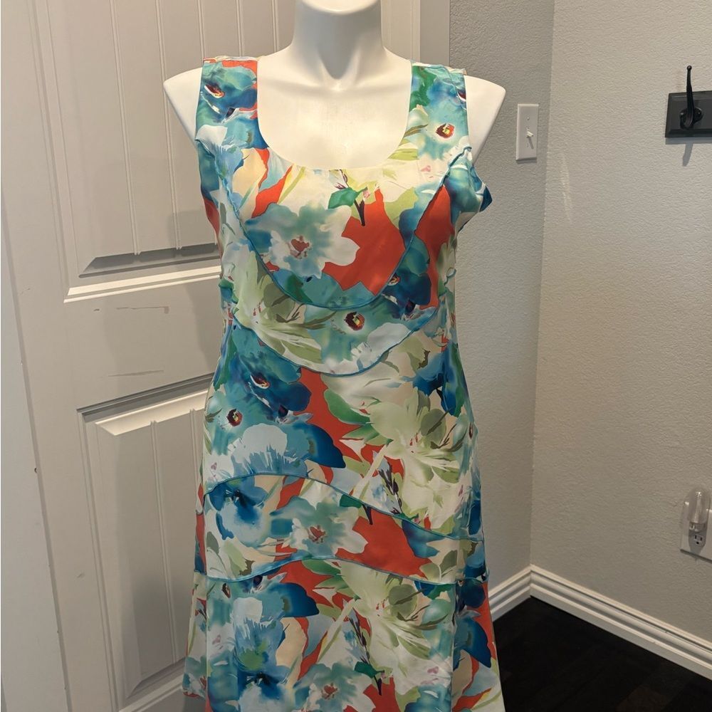Sundance Floral Blue and Orange Midi Dress